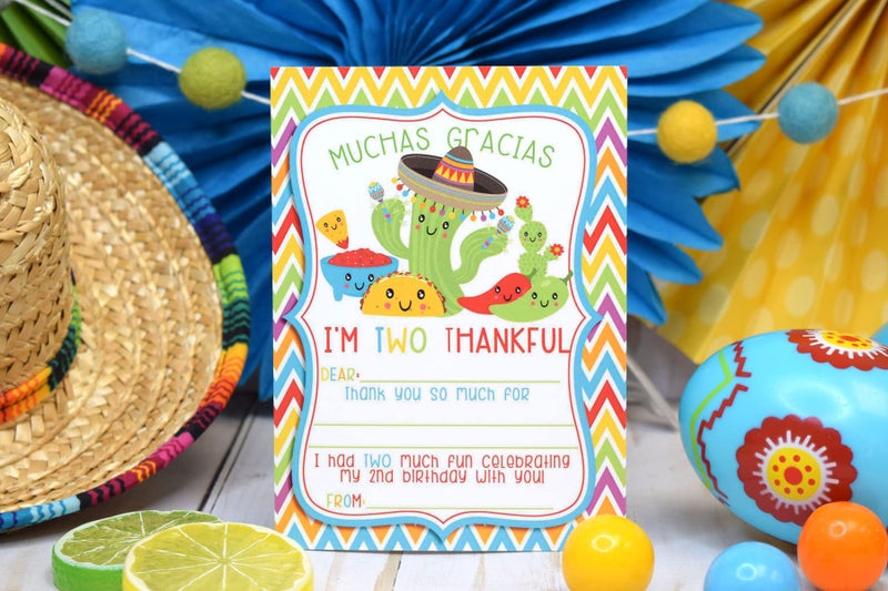 Amanda Creation Taco TWOS-Day Adorable 2nd Birthday Fiesta Thank You Notes for Kids, Ten 4" x 5.5" Fill In The Blank Cards with 10 White Envelopes by AmandaCreation - Image 2